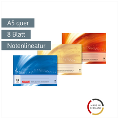 Notenheft | A5 quer, Lineatur 14, 8 Blatt, sortiert