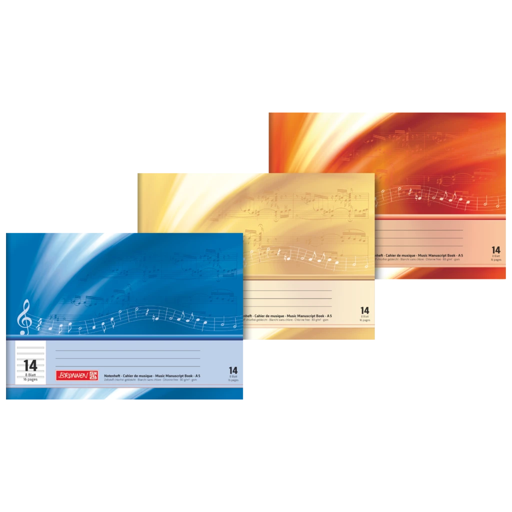 Notenheft | A5 quer, Lineatur 14, 8 Blatt, sortiert