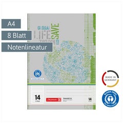 Notenheft Recycling | A4, Lineatur 14, 8 Blatt, grün/grau