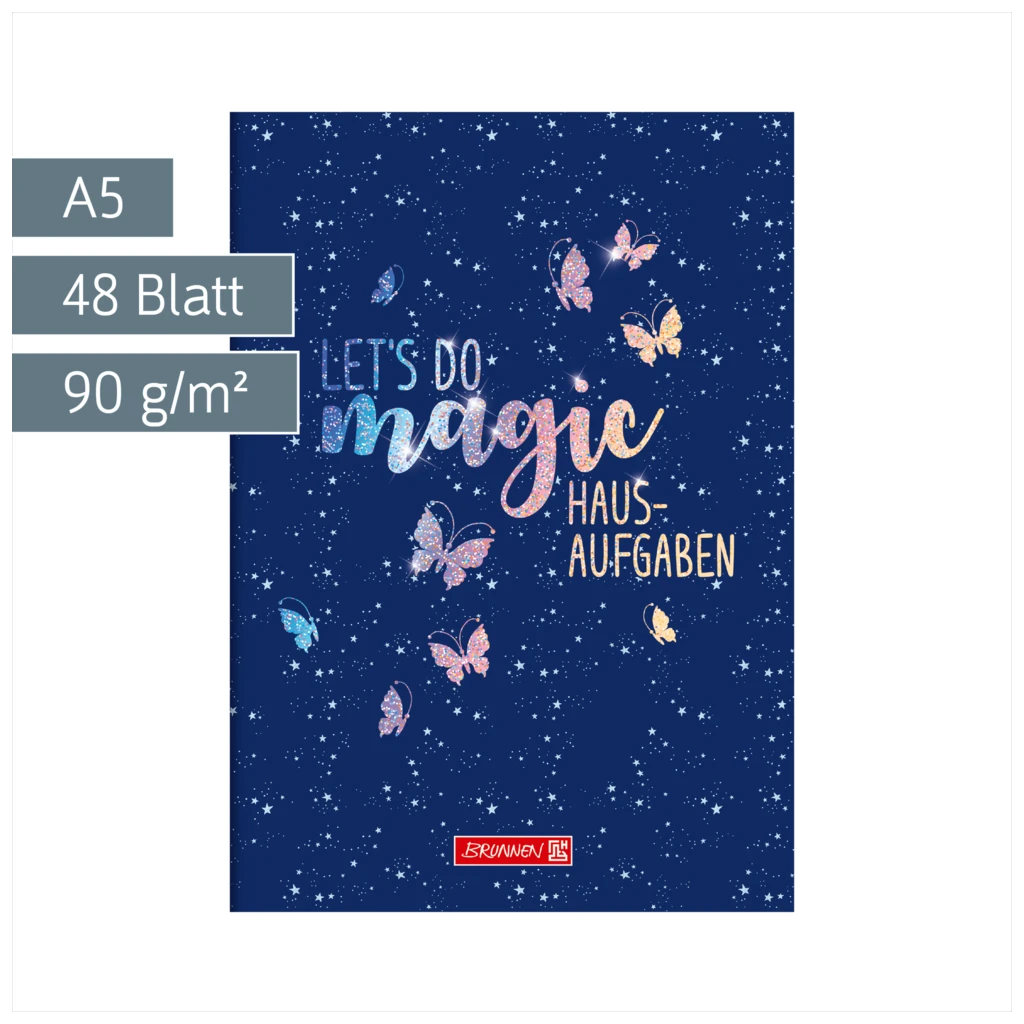 Hausaufgabenheft Magic Butterfly | A5, 48 Blatt, rosarot/lila