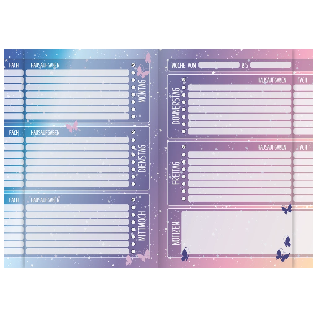Hausaufgabenheft Magic Butterfly | A5, 48 Blatt, rosarot/lila