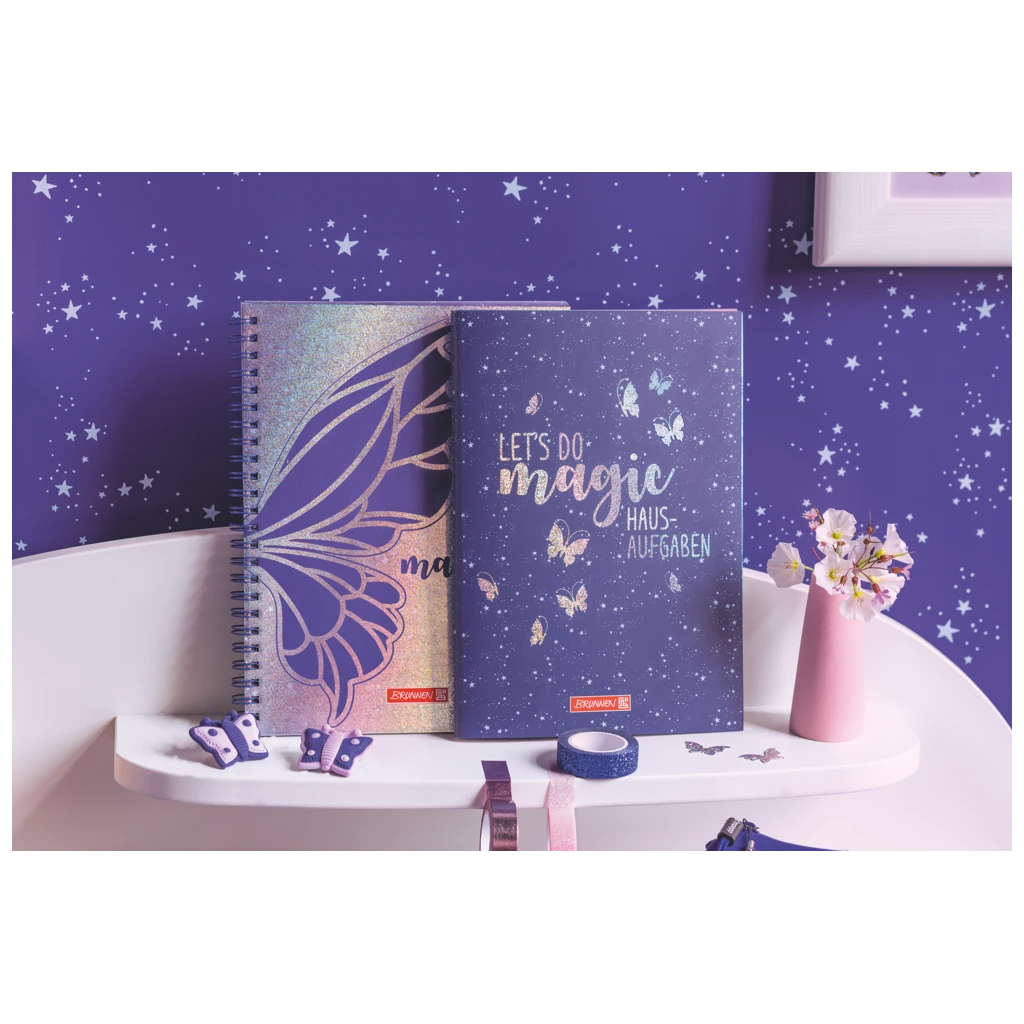 Hausaufgabenheft Magic Butterfly | A5, 48 Blatt, rosarot/lila