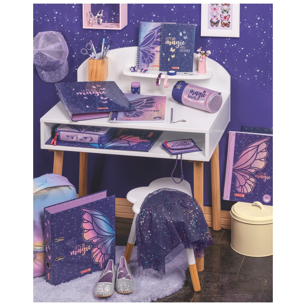 Hausaufgabenheft Magic Butterfly | A5, 48 Blatt, rosarot/lila