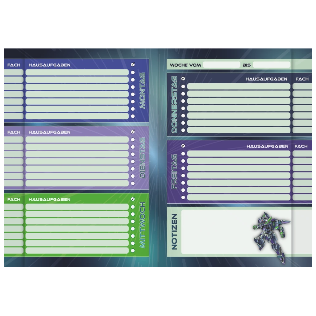 Hausaufgabenheft Robot Heroes | 48 Blatt, dunkelblau/grün