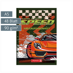 Hausaufgabenheft Fast Wheels | A5, 48 Blatt, grün/mehrfarbig