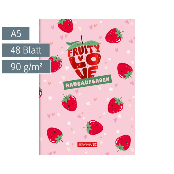 Hausaufgabenheft Fruity Love | A5, 48 Blatt, rosa/rot