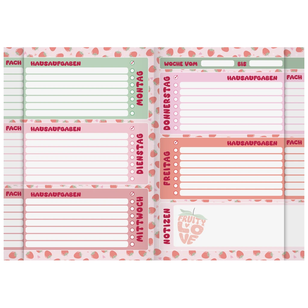 Hausaufgabenheft Fruity Love | A5, 48 Blatt, rosa/rot