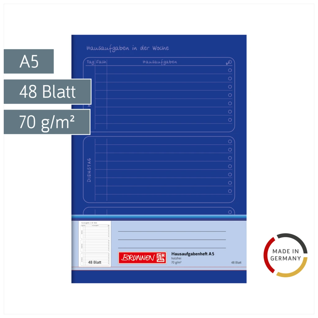 Hausaufgabenheft | A5, 48 Blatt, blau