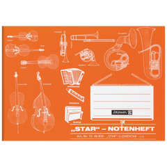 Star-Notenheft | A5 quer, Notenlineatur, 8 Blatt, orange