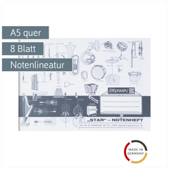 Star-Notenheft | A5 quer, Notenlineatur, 8 Blatt, weiß