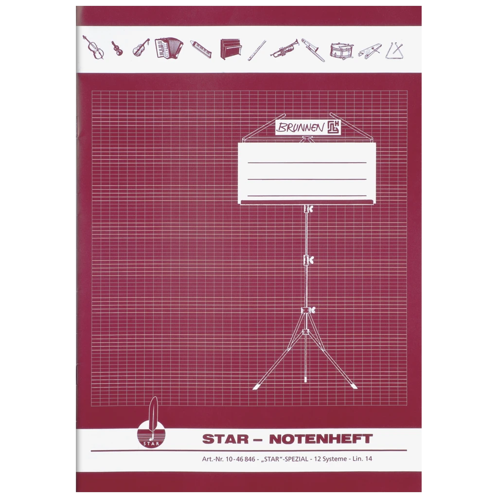 Star-Notenheft | A4, Notenlineatur, 8 Blatt, bordeaux