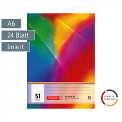 Schulheft | A6, Lineatur 51, 24 Blatt, mehrfarbig