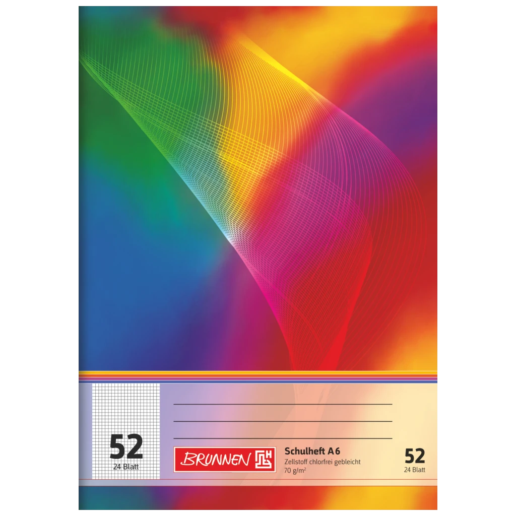 Schulheft | A6, Lineatur 52, 24 Blatt, mehrfarbig