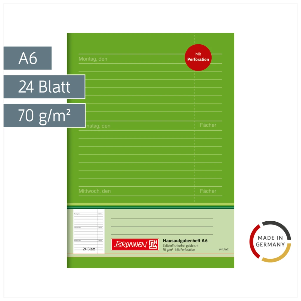 Hausaufgabenheft | A6, 24 Blatt, grün