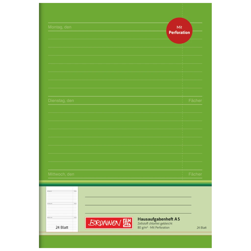 Hausaufgabenheft | A5, 24 Blatt, grün