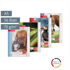 Hausaufgabenheft Für clevere Faule „Tiere“ | A5, 56 Blatt, sortiert