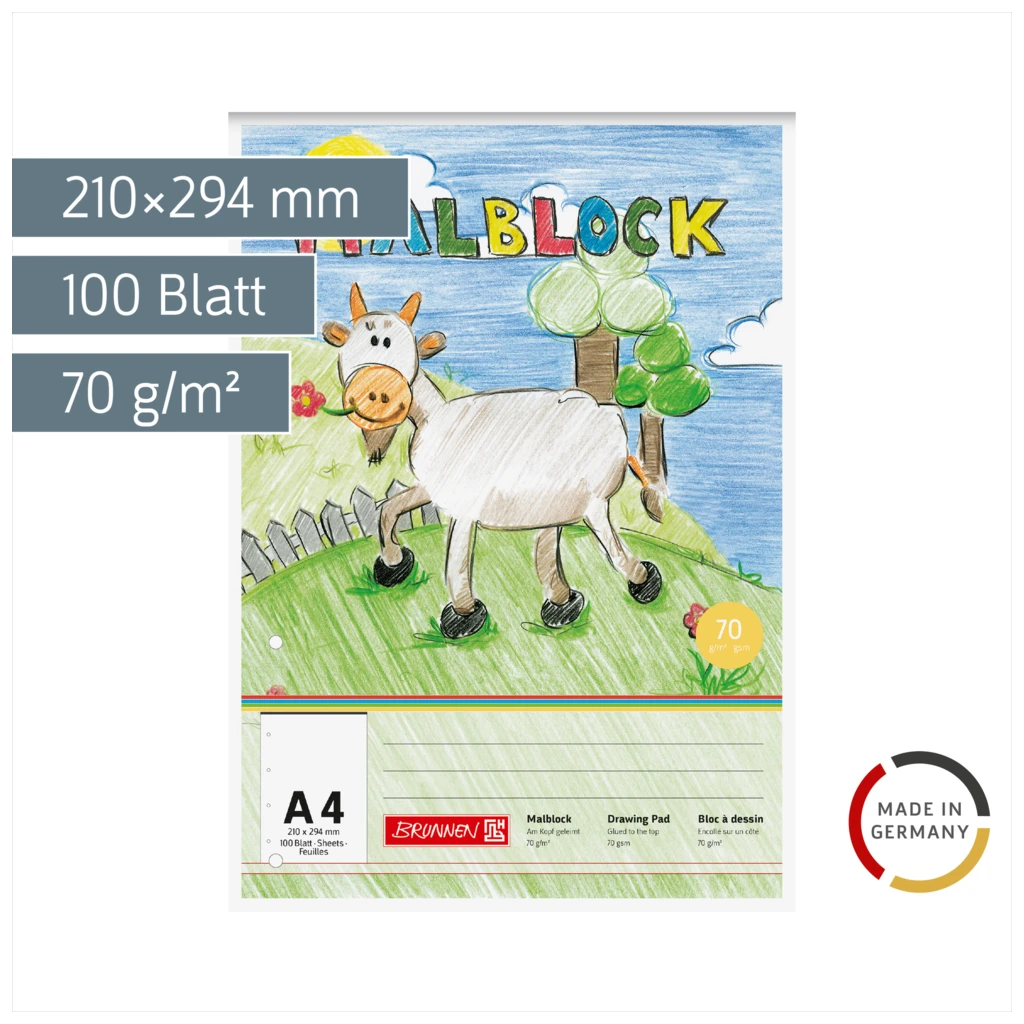 Malblock gelocht | A4, 100 Blatt, mehrfarbig