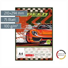 Malblock Fast Wheels | A4, 75 Blatt, rot/mehrfarbig