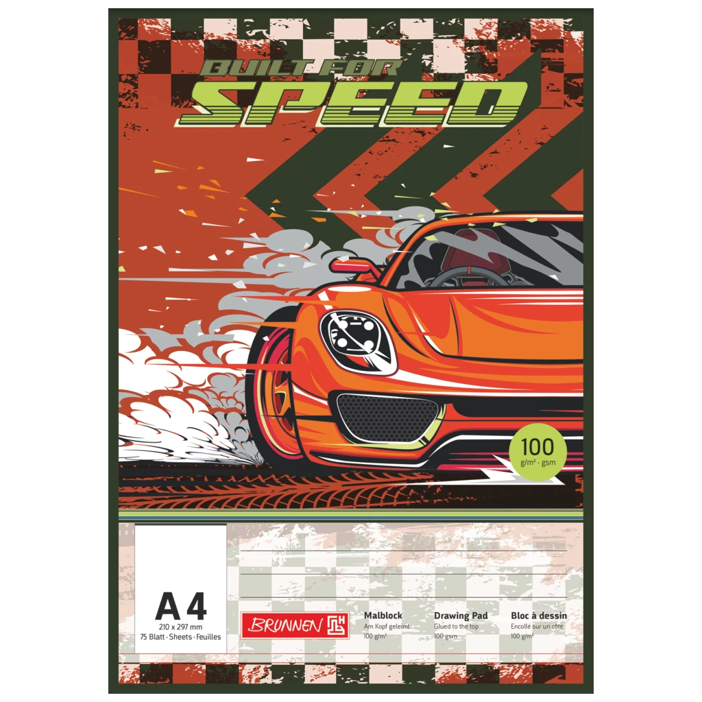 Malblock Fast Wheels | A4, 75 Blatt, rot/mehrfarbig