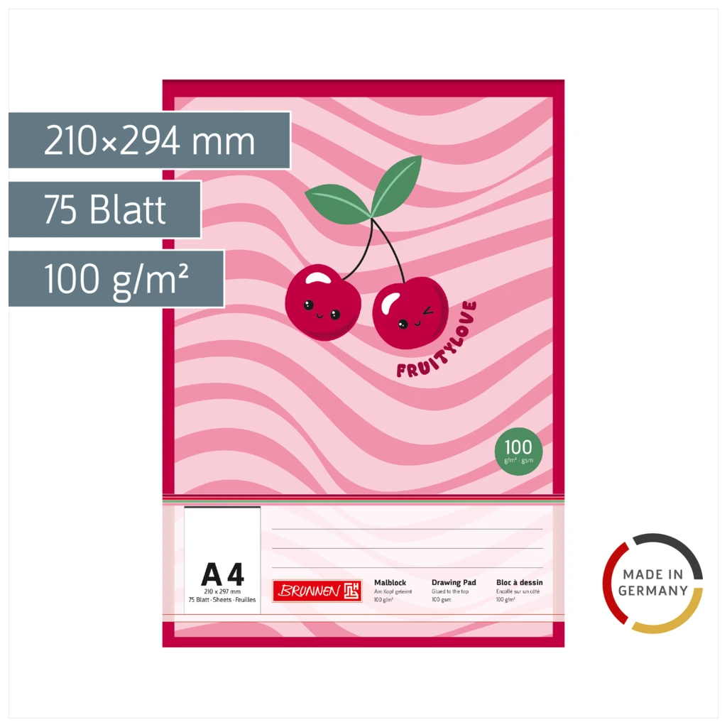 Malblock Fruity Love | A4, 75 Blatt, rosa/rot