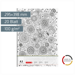 Zeichenblock „Floral“ ZENart | A3, 20 Blatt, weiß/schwarz