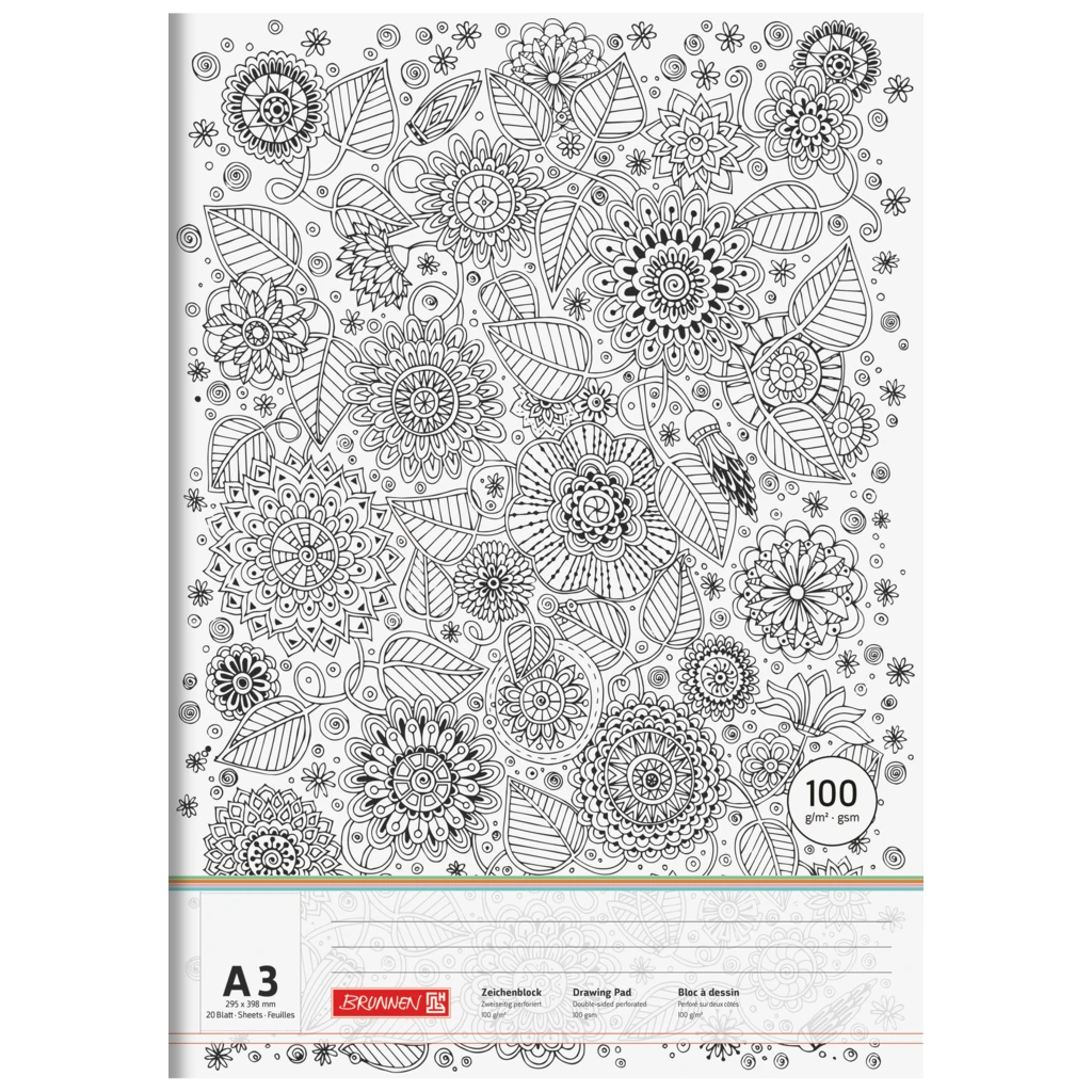 Zeichenblock „Floral“ ZENart | A3, 20 Blatt, weiß/schwarz