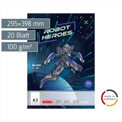 Zeichenblock Robot Heroes | A3, 20 Blatt, dunkelblau