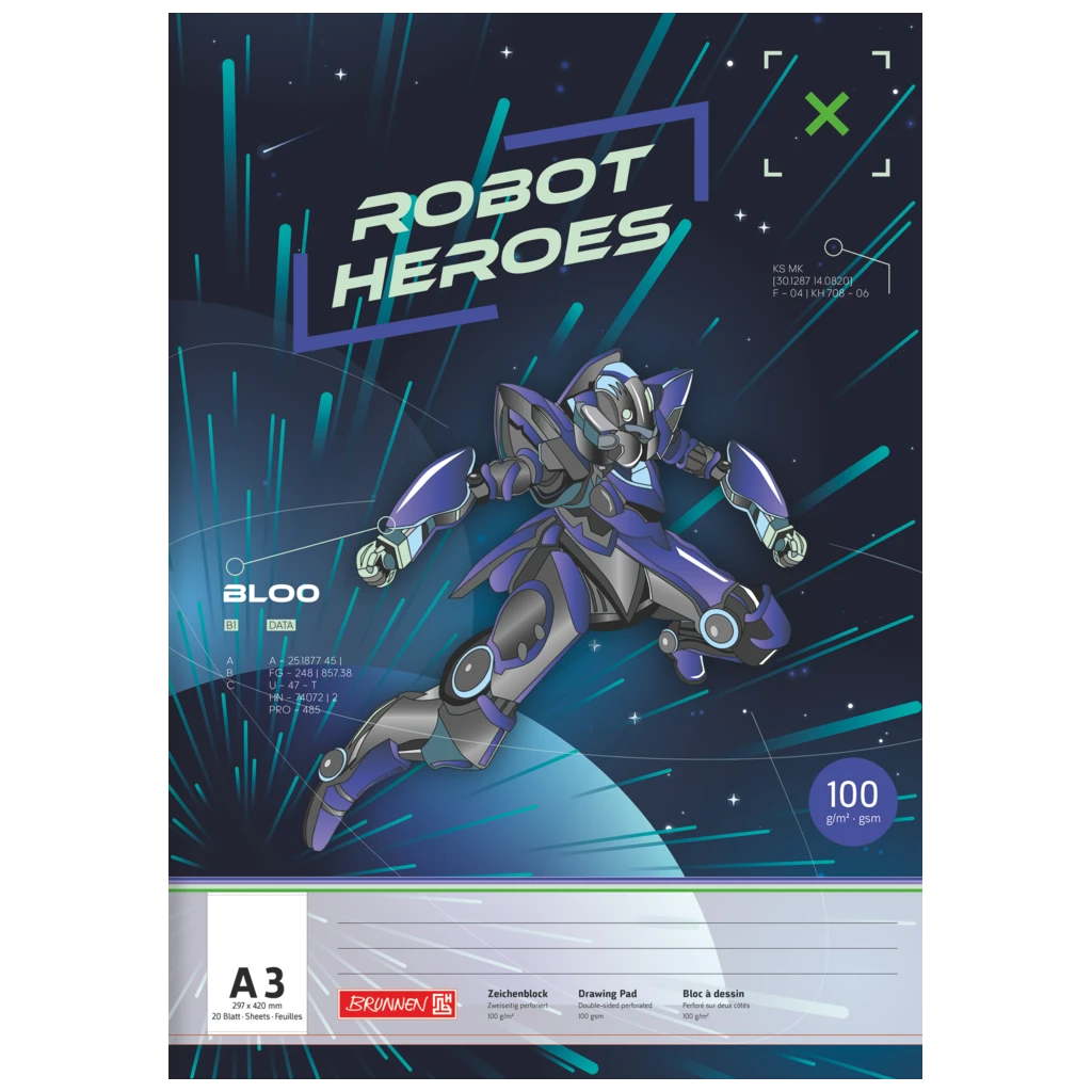 Zeichenblock Robot Heroes | A3, 20 Blatt, dunkelblau