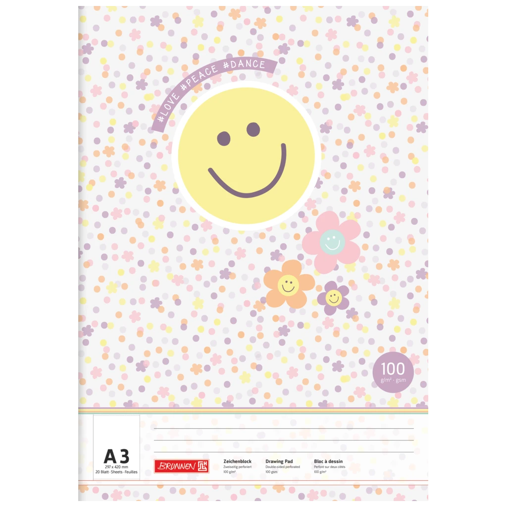 Zeichenblock Happy Hippie | A3, 20 Blatt, mehrfarbig, pastell