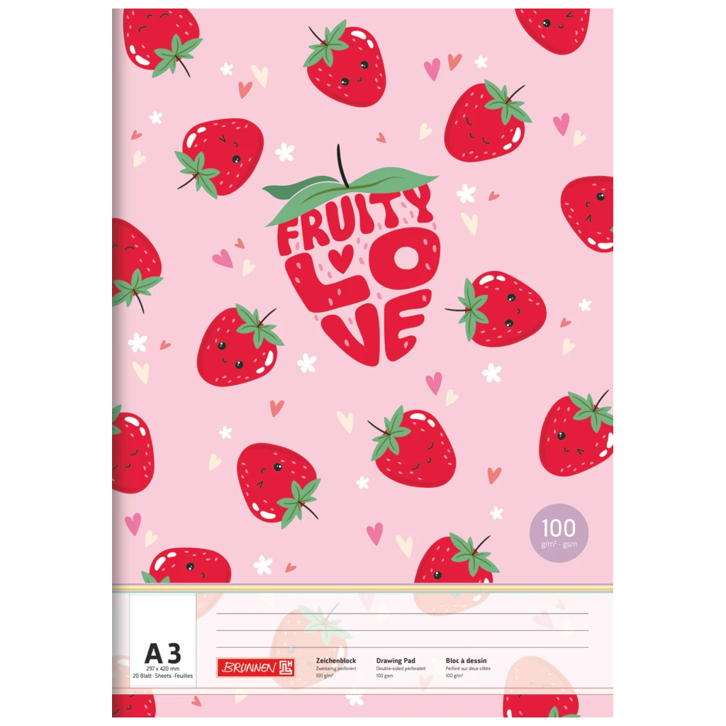 Zeichenblock Fruity Love | A3, 20 Blatt, rosa/rot