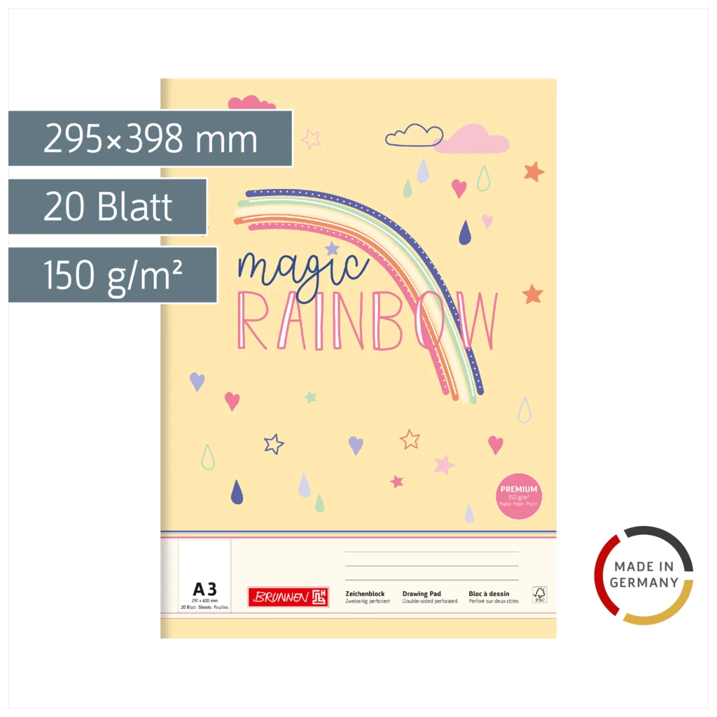 Zeichenblock Magic Rainbow | A3, 20 Blatt, gelb/mehrfarbig