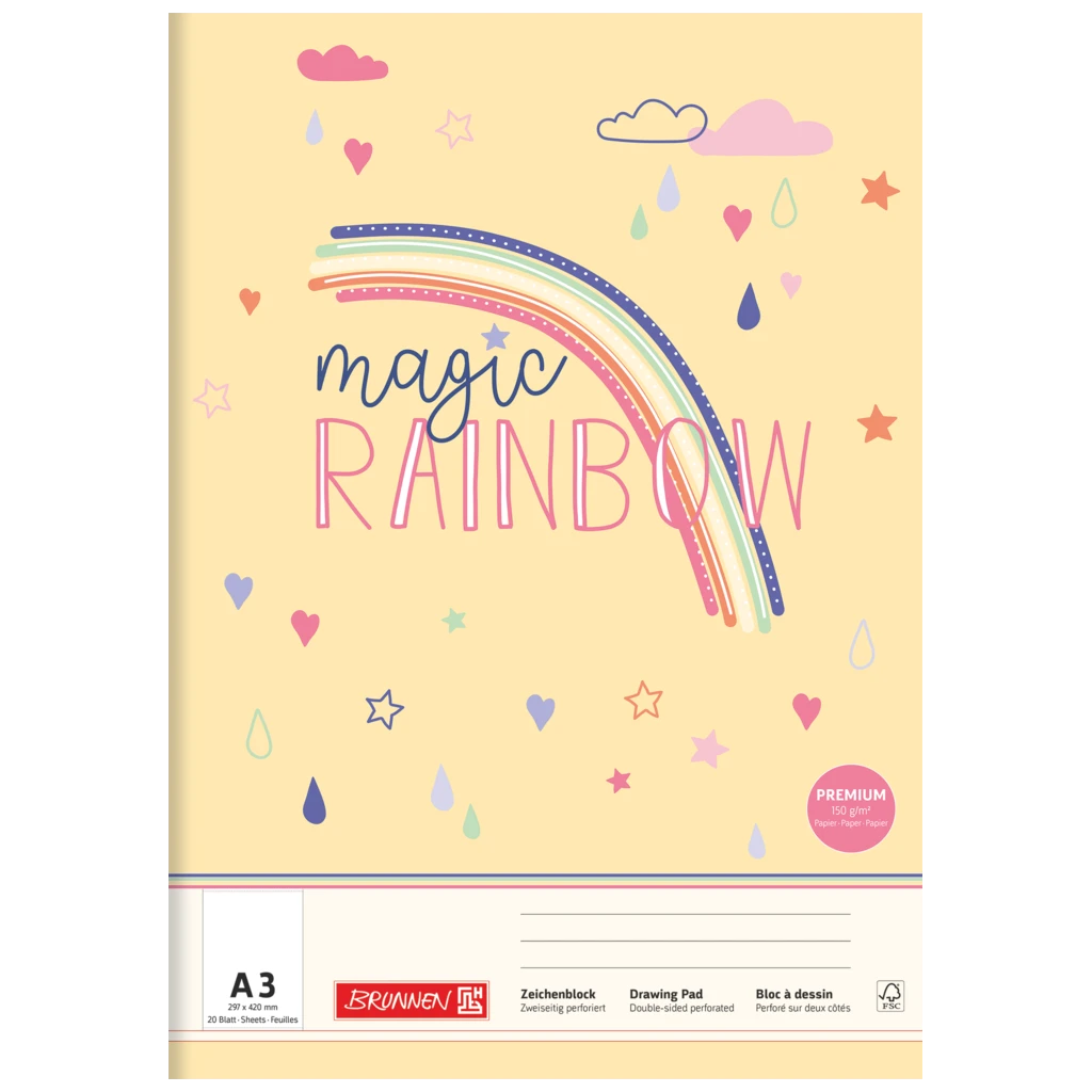 Zeichenblock Magic Rainbow | A3, 20 Blatt, gelb/mehrfarbig