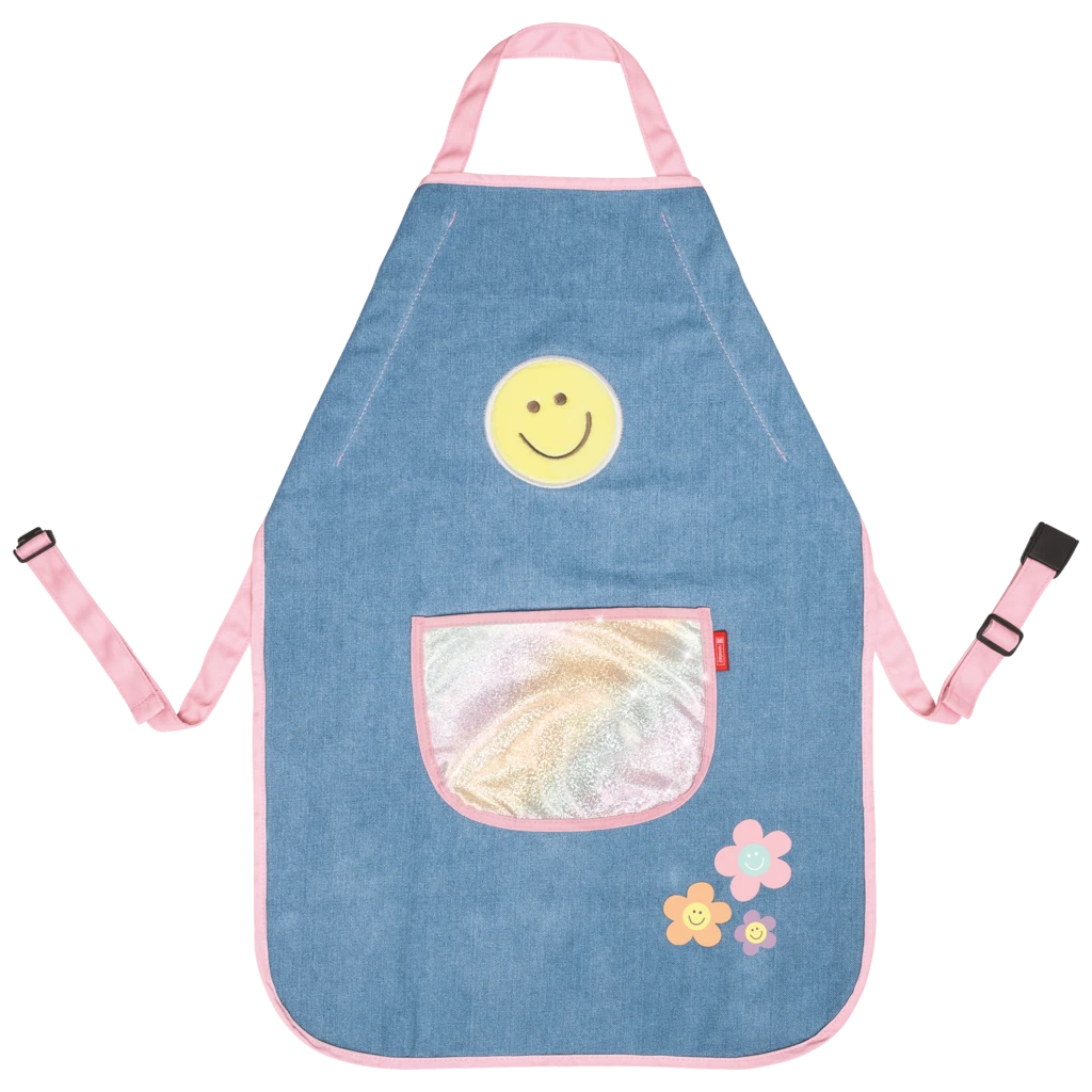 Kinderschürze Happy Hippie | jeansblau/mehrfarbig, pastell