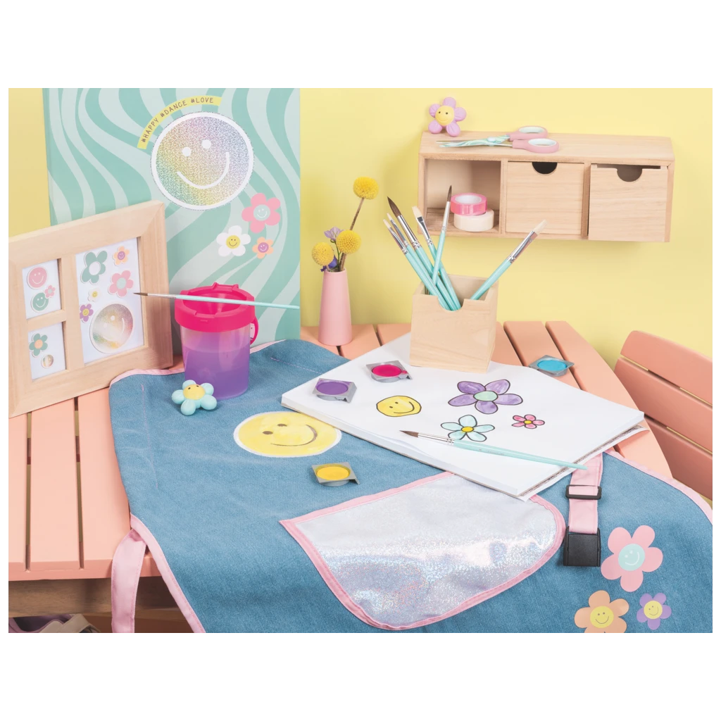 Kinderschürze Happy Hippie | jeansblau/mehrfarbig, pastell