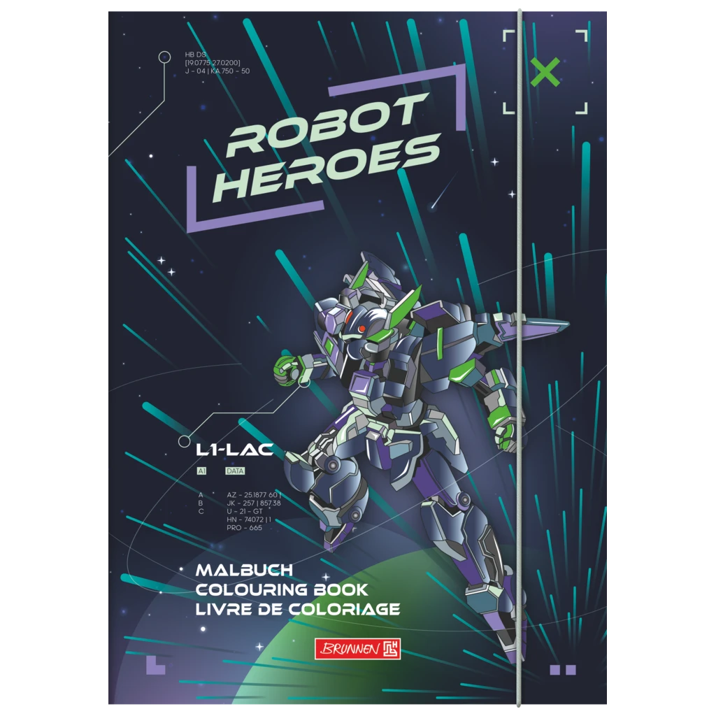 Ausmalheft Robot Heroes | 32 Blatt, dunkelblau/lila