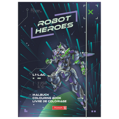 Ausmalheft Robot Heroes | 32 Blatt, dunkelblau/lila
