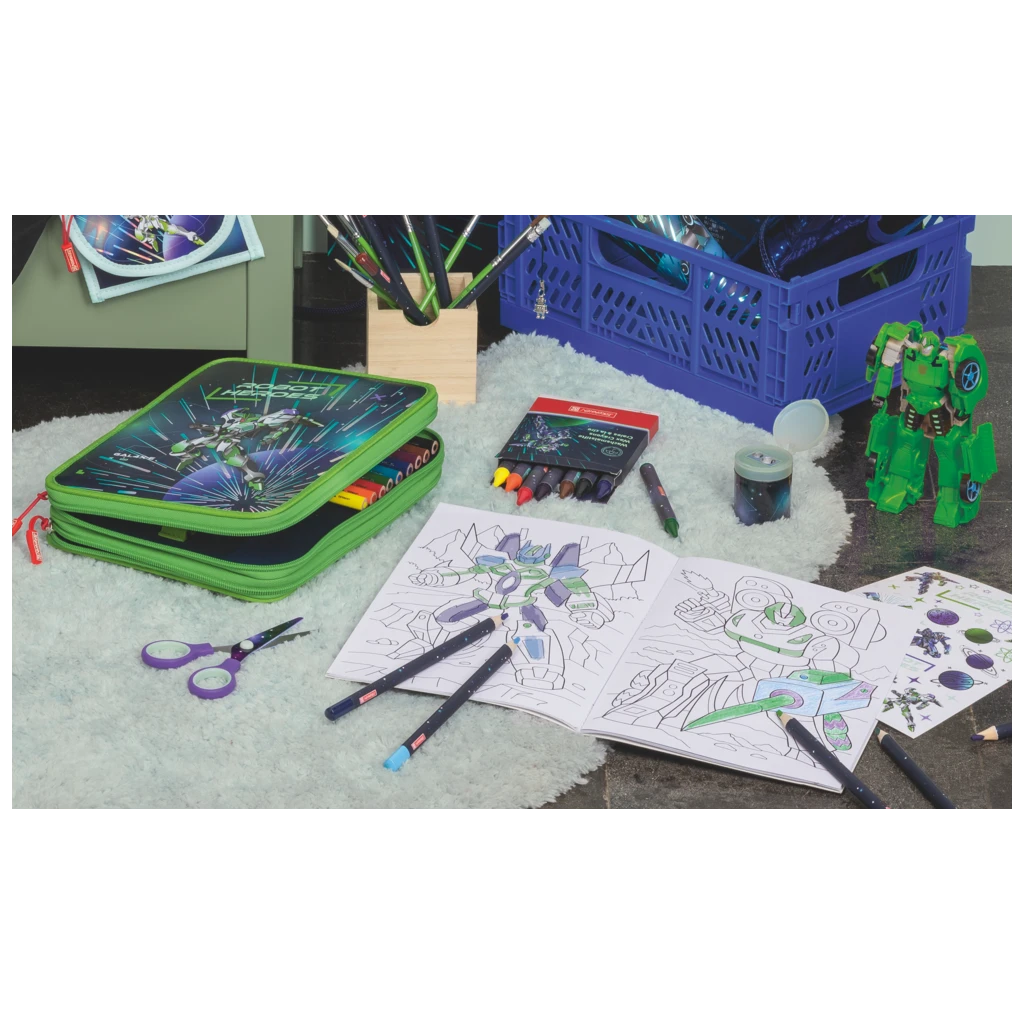 Ausmalheft Robot Heroes | 32 Blatt, dunkelblau/lila