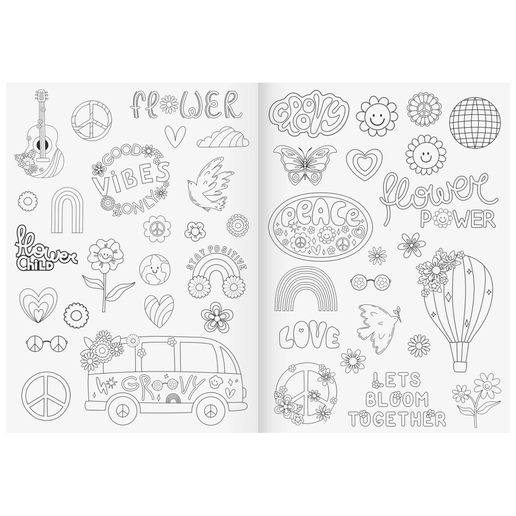 Ausmalheft Happy Hippie | 32 Blatt, rosa