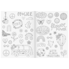Ausmalheft Happy Hippie | 32 Blatt, rosa