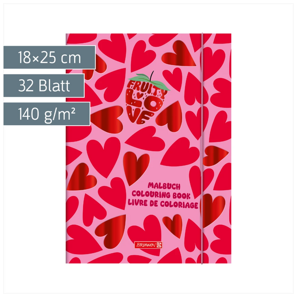 Ausmalheft Fruity Love | 32 Blatt, rosa/rot