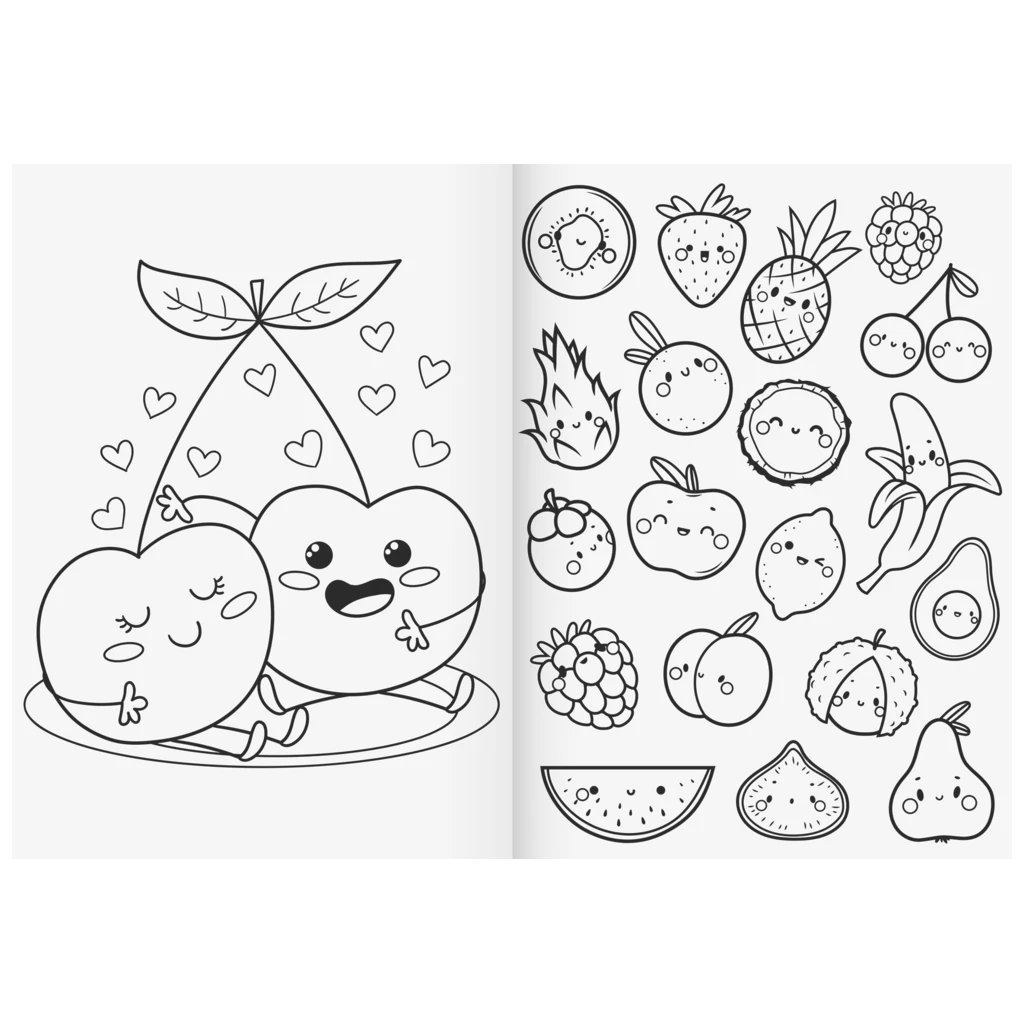 Ausmalheft Fruity Love | 32 Blatt, rosa/rot