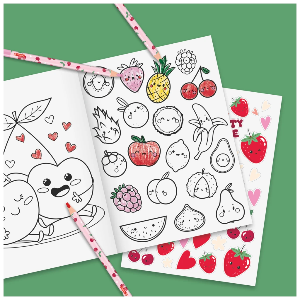 Ausmalheft Fruity Love | 32 Blatt, rosa/rot