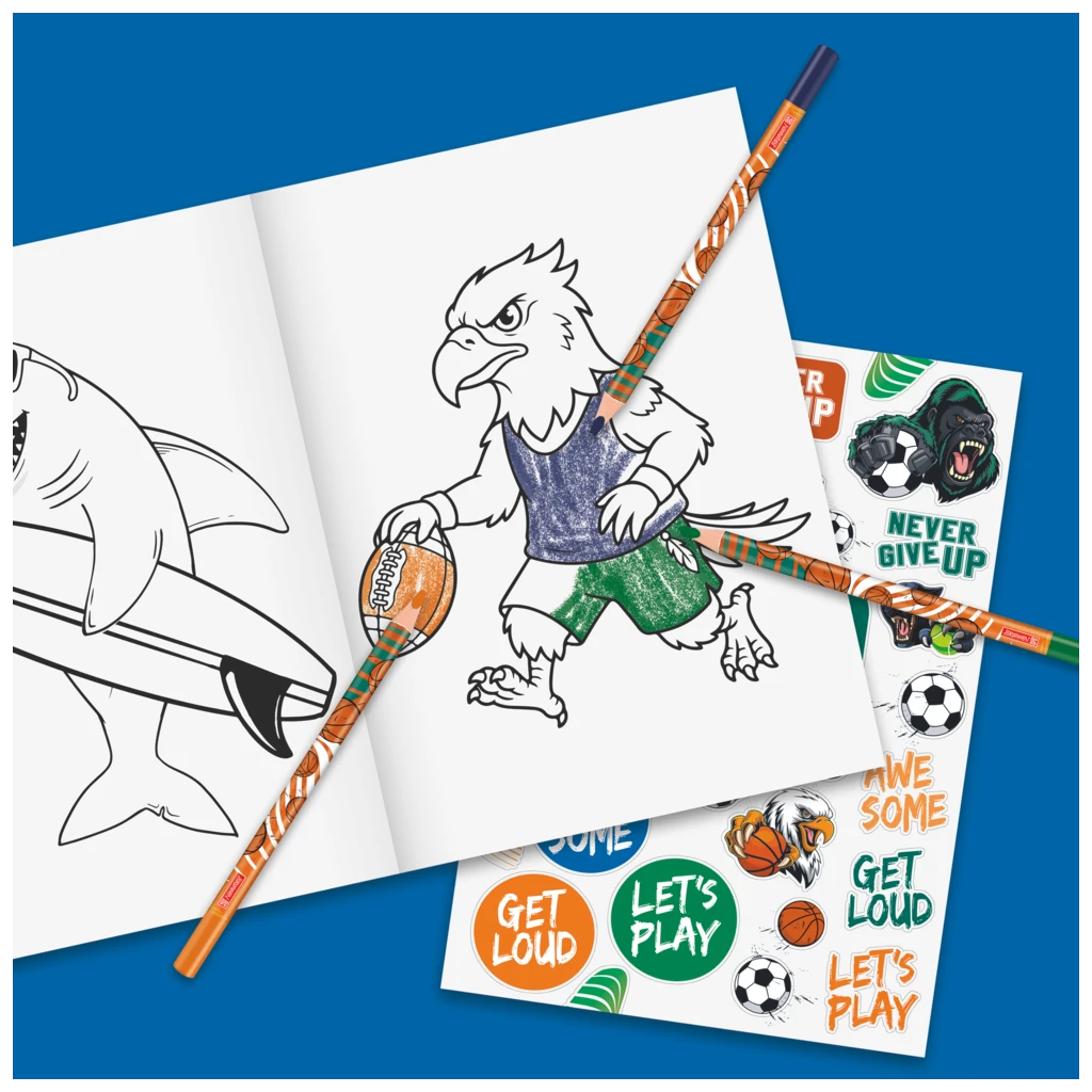 Ausmalheft Sporty Animals | 32 Blatt, orange/mehrfarbig