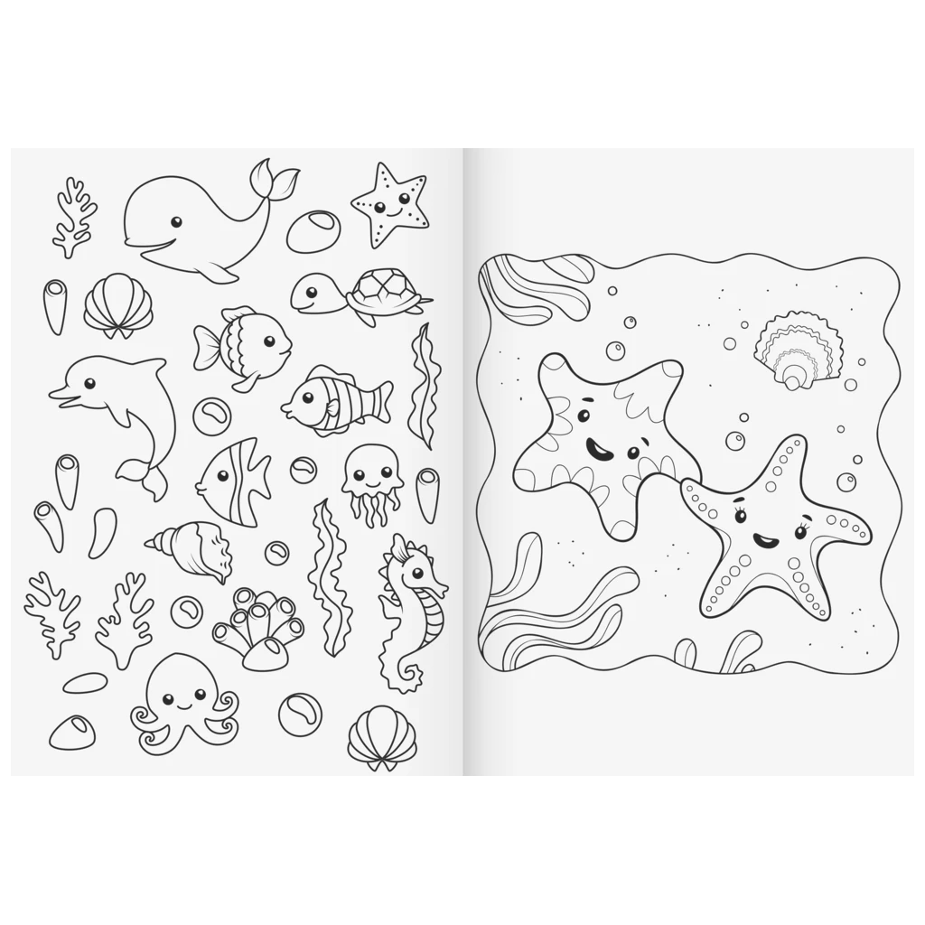 Ausmalheft Sunny Ocean | 32 Blatt, mehrfarbig, pastell