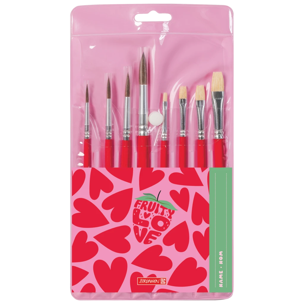Schulpinsel-Set Fruity Love | rosa/rot, 8 Pinsel