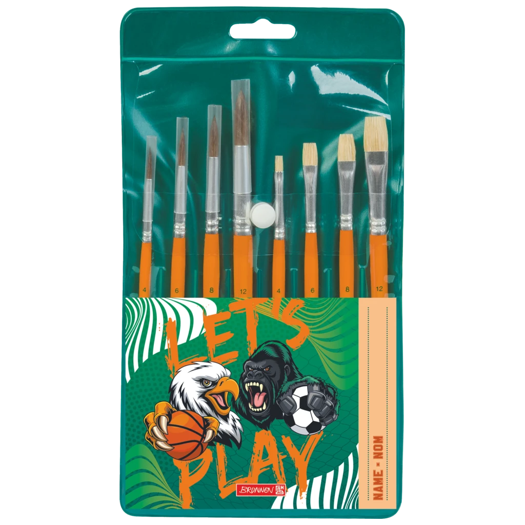 Schulpinsel-Set Sporty Animals | orange, 8 Pinsel