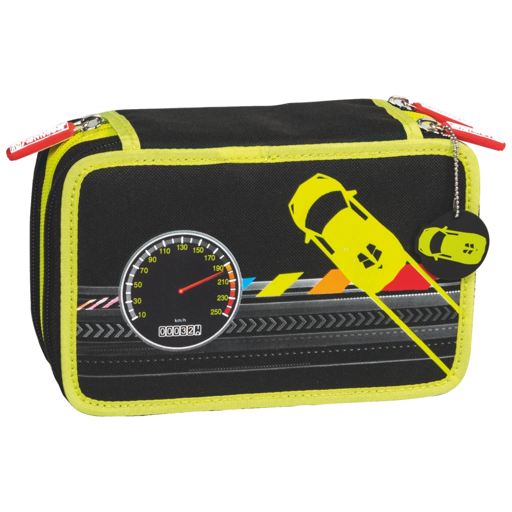 Federmäppchen „Speed Control“ | 3 Reißverschlüsse, schwarz