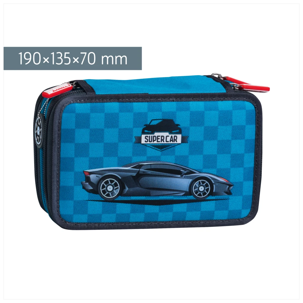 Federmäppchen „Supercar“ | 3 Reißverschlüsse, blau