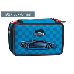 Federmäppchen „Supercar“ | 3 Reißverschlüsse, blau