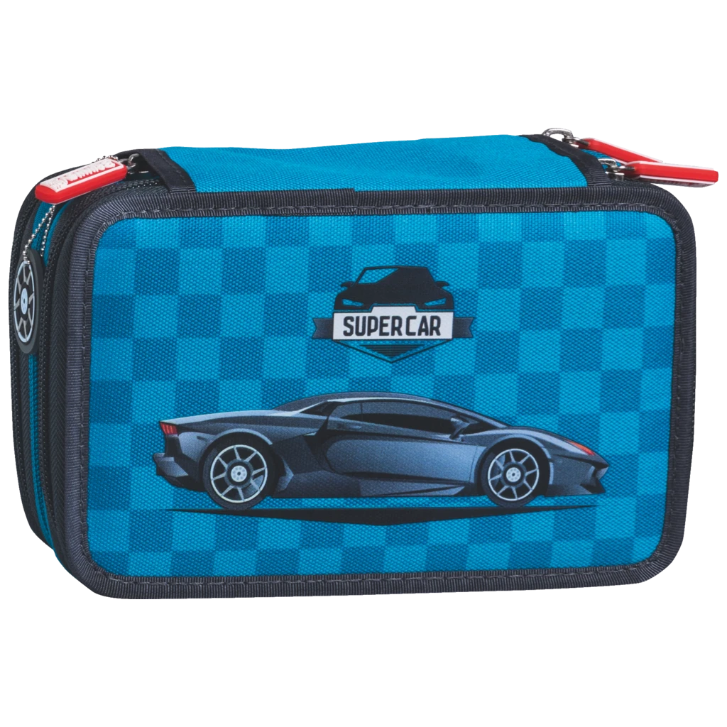 Federmäppchen „Supercar“ | 3 Reißverschlüsse, blau